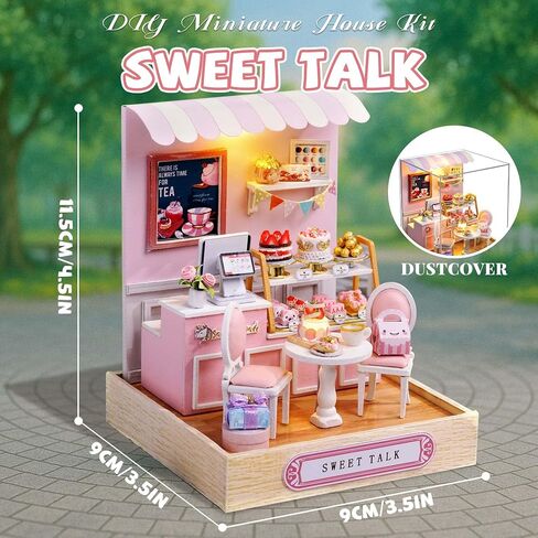 Kisoy Dollhouse Miniature with Furniture Kit, DIY 3D Wooden DIY House Kit with Dust Cover,Handmade Tiny House Toys for Teens Adults Gift(Sweet Talk) in Saudi Arabia