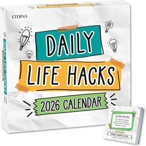 2026 Daily Life Hacks Calendar | تقويم تمزيق يوميًا مع 365 من الاختراقات والحقائق المثيرة للاهتمام لكل يوم من العام ، هدية تقويم مربع المرح للرجال أو النساء ، هدية تخزين عيد الميلاد للمنزل أو المكتب in Kuwait