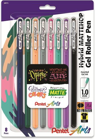 Pentel Arts Mattehop Gel Pen ، (1.0 مم) ، خط غامق ، 8 ألوان متنوعة (K110VBP8M2) in Saudi Arabia
