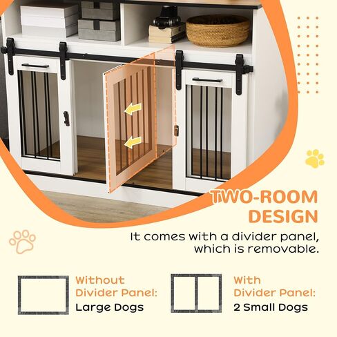 Pawhut Dog Crate Furniture للكلاب الكبيرة أو بيت الكلب المزدوج للكلاب الصغيرة مع الرفوف ، الأبواب المنزلق ، 47 "× 23.5" × 35 "، أبيض in Kuwait