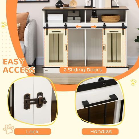 Pawhut Dog Crate Furniture للكلاب الكبيرة أو بيت الكلب المزدوج للكلاب الصغيرة مع الرفوف ، الأبواب المنزلق ، 47 "× 23.5" × 35 "، أبيض in Kuwait