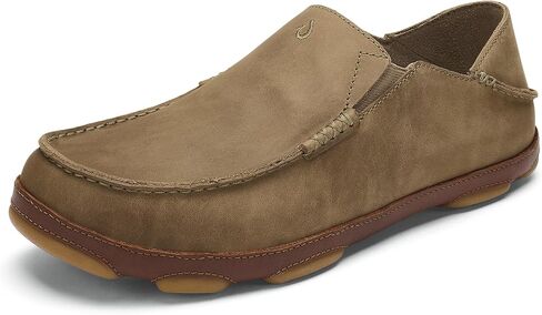 OluKai Moloa Men's Leather Slip On Shoes, Waxed Nubuck Leather & Soft Moisture-Wicking Lining, Drop-in Heel & All Weather Rubber Soles, Dk Wood/Dk Java, 11.5 in Saudi Arabia