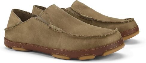 OluKai Moloa Men's Leather Slip On Shoes, Waxed Nubuck Leather & Soft Moisture-Wicking Lining, Drop-in Heel & All Weather Rubber Soles, Dk Wood/Dk Java, 11.5 in Saudi Arabia