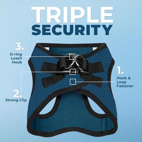 Best Pet Supplies - All Weather Mesh / Plush, Reflective, No Pull Harness for Small, Medium Dogs, Cats - Secure with Hook & Loop Fastener, Buckle, Double D-Rings - Blue/Black Trim, L in Saudi Arabia