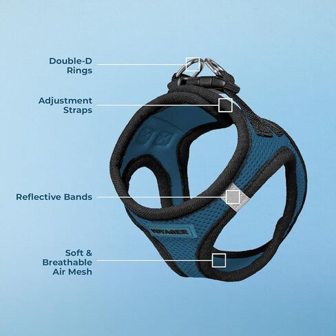 Best Pet Supplies - All Weather Mesh / Plush, Reflective, No Pull Harness for Small, Medium Dogs, Cats - Secure with Hook & Loop Fastener, Buckle, Double D-Rings - Blue/Black Trim, L in Saudi Arabia