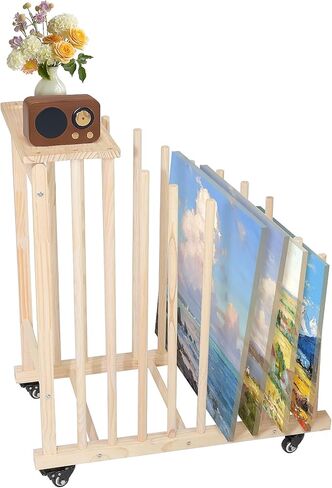 رف التخزين الفني مع عجلات العجلات وصواني تخزين الفن المحمول رف تجفيف الخشب الثقيل من الخشب الهجين للقطن ولوحات الرسم والمواد المطبوعة وتجفيف الحرف اليدوية in Kuwait