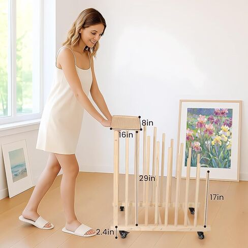 رف التخزين الفني مع عجلات العجلات وصواني تخزين الفن المحمول رف تجفيف الخشب الثقيل من الخشب الهجين للقطن ولوحات الرسم والمواد المطبوعة وتجفيف الحرف اليدوية in Kuwait