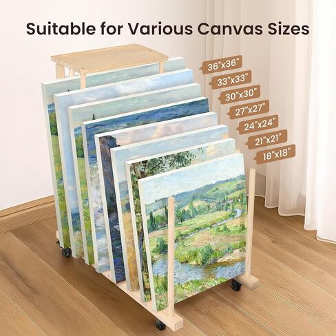 رف التخزين الفني مع عجلات العجلات وصواني تخزين الفن المحمول رف تجفيف الخشب الثقيل من الخشب الهجين للقطن ولوحات الرسم والمواد المطبوعة وتجفيف الحرف اليدوية in Kuwait