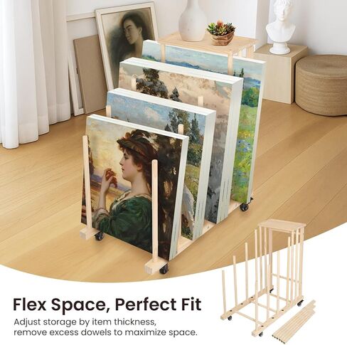 رف التخزين الفني مع عجلات العجلات وصواني تخزين الفن المحمول رف تجفيف الخشب الثقيل من الخشب الهجين للقطن ولوحات الرسم والمواد المطبوعة وتجفيف الحرف اليدوية in Kuwait