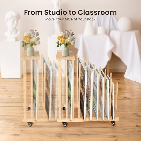 رف التخزين الفني مع عجلات العجلات وصواني تخزين الفن المحمول رف تجفيف الخشب الثقيل من الخشب الهجين للقطن ولوحات الرسم والمواد المطبوعة وتجفيف الحرف اليدوية in Kuwait