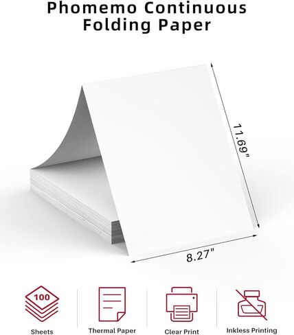 Phomemo Portable Printer Wireless for Travel & US Letter Folding Thermal Paper Size 8.5" x 11",100 Sheets, Inkless Thermal Compact Printer, Compatible with Android and iOS Phone & Laptop in Saudi Arabia