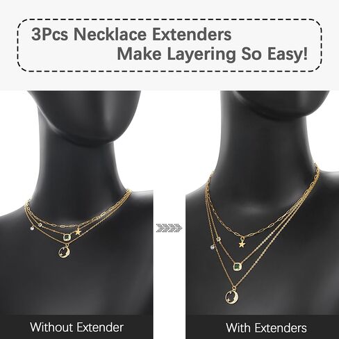 Jewlpire Gold Necklace Extenders for Women, 1.5mm Chain Extender for Necklaces, 14K Gold Plated Jewelry Extenders for Necklaces Bracekelts Anklets (1/2/3 inches) in Kuwait