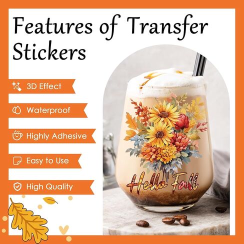Autumn Transfer UV DTF Stickers - 10 Sheets Thanksgiving Pumpkin Gnome UV DTF Tumbler Wraps for 16 oz Glass Mugs, Fall Leaves Highland Cow Sunflower UV DTF Decals for DIY Halloween Creative Stickers in Saudi Arabia