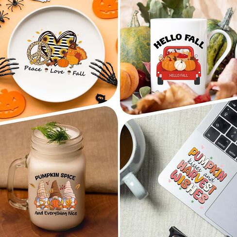 Autumn Transfer UV DTF Stickers - 10 Sheets Thanksgiving Pumpkin Gnome UV DTF Tumbler Wraps for 16 oz Glass Mugs, Fall Leaves Highland Cow Sunflower UV DTF Decals for DIY Halloween Creative Stickers in Saudi Arabia
