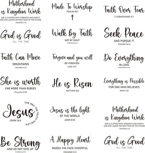 Bible Verse Iron on Transfer for Tshirts - 16Pcs Black Dtf Transfers Ready to Press, Inspiration Quotes Iron on Decals Patches, Motivational Heat Transfer Stickers for Clothes Bags Crafts in Saudi Arabia