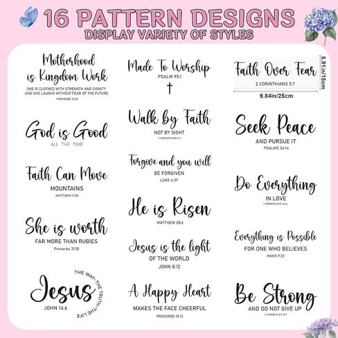 Bible Verse Iron on Transfer for Tshirts - 16Pcs Black Dtf Transfers Ready to Press, Inspiration Quotes Iron on Decals Patches, Motivational Heat Transfer Stickers for Clothes Bags Crafts in Saudi Arabia