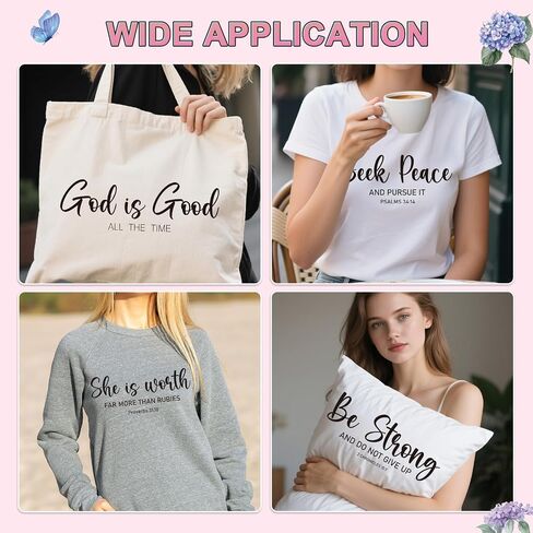 Bible Verse Iron on Transfer for Tshirts - 16Pcs Black Dtf Transfers Ready to Press, Inspiration Quotes Iron on Decals Patches, Motivational Heat Transfer Stickers for Clothes Bags Crafts in Saudi Arabia