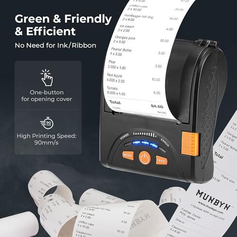 MUNBYN 58mm Mini Wireless Bluetooth Receipt Printer and 2 1/4 x 50ft Thermal Paper (10 Rolls), BPA Free 58mm Receipt Paper in Saudi Arabia