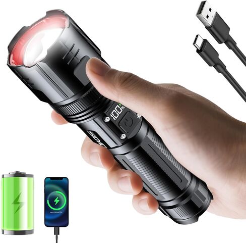 Siuyiu Flashlights High Lumens Tactical, Rechargeable Flashlight, 200000 Lumens Super Bright Flash Light, IPX45 Waterproof, 5 Modes Flash Lights for Camping, Emergency, Outdoor, Home in Kuwait