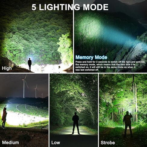 Siuyiu Flashlights High Lumens Tactical, Rechargeable Flashlight, 200000 Lumens Super Bright Flash Light, IPX45 Waterproof, 5 Modes Flash Lights for Camping, Emergency, Outdoor, Home in Kuwait