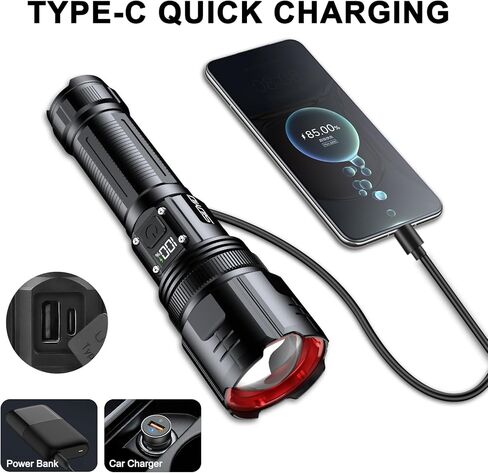 Siuyiu Flashlights High Lumens Tactical, Rechargeable Flashlight, 200000 Lumens Super Bright Flash Light, IPX45 Waterproof, 5 Modes Flash Lights for Camping, Emergency, Outdoor, Home in Kuwait