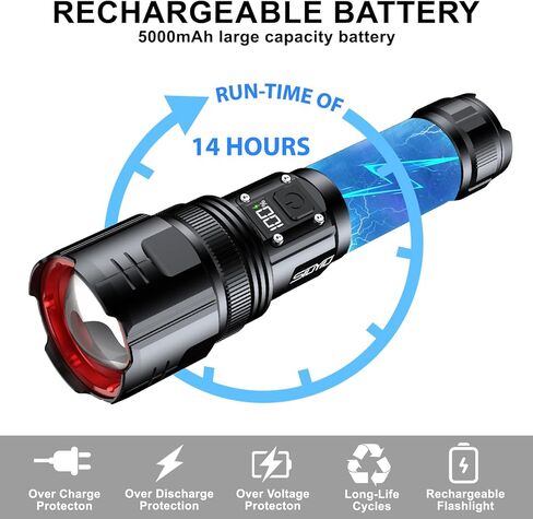 Siuyiu Flashlights High Lumens Tactical, Rechargeable Flashlight, 200000 Lumens Super Bright Flash Light, IPX45 Waterproof, 5 Modes Flash Lights for Camping, Emergency, Outdoor, Home in Kuwait