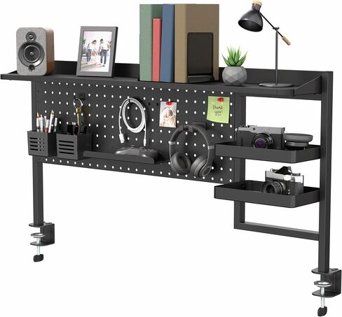 VIVO Steel Clamp-on 46 x 25 inch Desk Pegboard System with Storage Shelf and Accessory Trays, Multi-Purpose Office Organizer, Black, PP-PBSF46 in Saudi Arabia