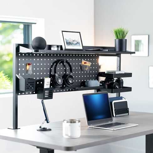VIVO Steel Clamp-on 46 x 25 inch Desk Pegboard System with Storage Shelf and Accessory Trays, Multi-Purpose Office Organizer, Black, PP-PBSF46 in Saudi Arabia