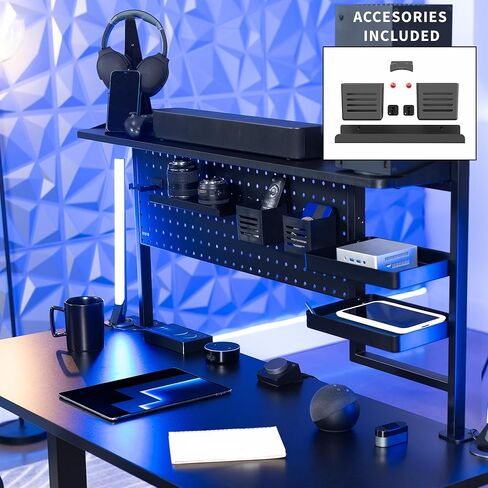 VIVO Steel Clamp-on 46 x 25 inch Desk Pegboard System with Storage Shelf and Accessory Trays, Multi-Purpose Office Organizer, Black, PP-PBSF46 in Saudi Arabia