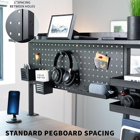 VIVO Steel Clamp-on 46 x 25 inch Desk Pegboard System with Storage Shelf and Accessory Trays, Multi-Purpose Office Organizer, Black, PP-PBSF46 in Saudi Arabia