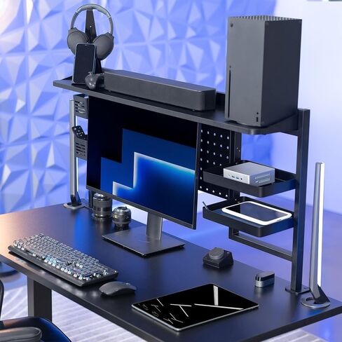 VIVO Steel Clamp-on 46 x 25 inch Desk Pegboard System with Storage Shelf and Accessory Trays, Multi-Purpose Office Organizer, Black, PP-PBSF46 in Saudi Arabia