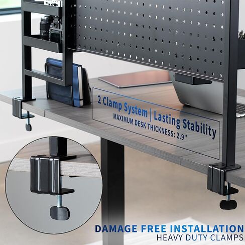 VIVO Steel Clamp-on 46 x 25 inch Desk Pegboard System with Storage Shelf and Accessory Trays, Multi-Purpose Office Organizer, Black, PP-PBSF46 in Saudi Arabia