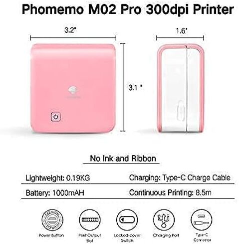 Phomemo M02 Pro Pocket Printer - with 3 Rolls Transparent White Paper， Compatible with iOS + Android for Plan Journal, Study Notes, Art Creation, Work, Gift in Saudi Arabia