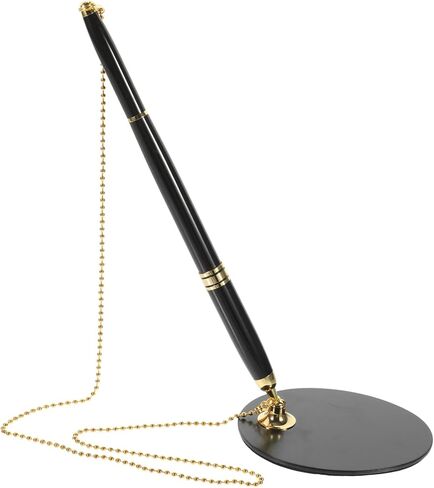 Wear Resistant Security Pen with Adhesive Chain and Abs Holder Smooth Quick Dry Ink Signature Pen for Bank Counters and Office Stainless Steel Accessories in Black with Gold in Saudi Arabia