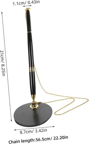 Wear Resistant Security Pen with Adhesive Chain and Abs Holder Smooth Quick Dry Ink Signature Pen for Bank Counters and Office Stainless Steel Accessories in Black with Gold in Saudi Arabia