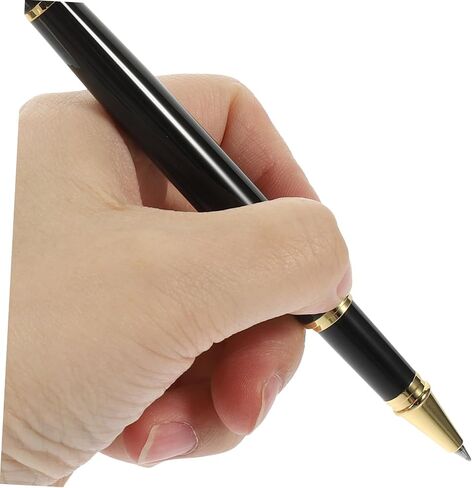 Wear Resistant Security Pen with Adhesive Chain and Abs Holder Smooth Quick Dry Ink Signature Pen for Bank Counters and Office Stainless Steel Accessories in Black with Gold in Saudi Arabia