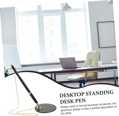 Wear Resistant Security Pen with Adhesive Chain and Abs Holder Smooth Quick Dry Ink Signature Pen for Bank Counters and Office Stainless Steel Accessories in Black with Gold in Saudi Arabia