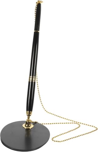Operitacx Vertical Desktop Pen with Chain and Security Base for Bank Counters Black Writing Pen with Gold Accessories Smooth Ink Compression Resistant Office Supply in Saudi Arabia