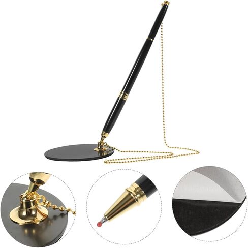 Operitacx Vertical Desktop Pen with Chain and Security Base for Bank Counters Black Writing Pen with Gold Accessories Smooth Ink Compression Resistant Office Supply in Saudi Arabia