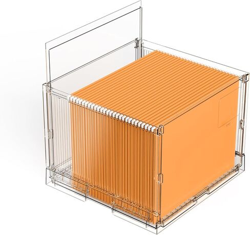 مربع منظم الملفات مع الغطاء ، منظم مجلد ملفات معلقة لتخزين المستندات مع شريحة بلاستيكية ، مربع ملفات ملفات الحرف لحجم الحروف للمكتب/المنزل/الديكور/（1Pack） in Kuwait