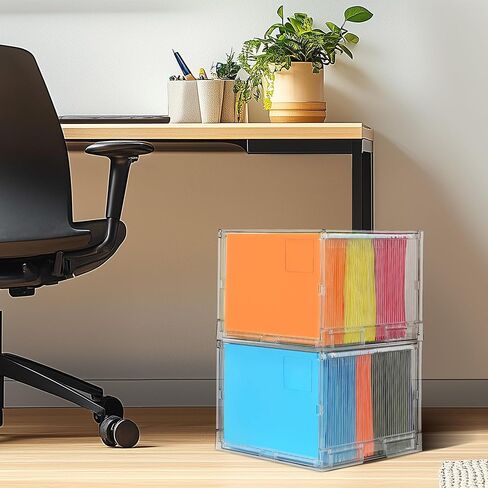 مربع منظم الملفات مع الغطاء ، منظم مجلد ملفات معلقة لتخزين المستندات مع شريحة بلاستيكية ، مربع ملفات ملفات الحرف لحجم الحروف للمكتب/المنزل/الديكور/（1Pack） in Kuwait