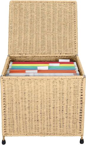 URFORESTIC Seagrass File Filing Cabinet File Box Organizer | Collapsible Letter Size Hanging File Box Organizers with Lid | Decorative Seagrass Filing & Storage Office Box | Letter Size (Natural) in Saudi Arabia