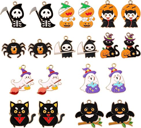 20pcs Pastel Halloween Enamel Charms - Pumpkin, Ghost, Bat Patterns for DIY Craft in Saudi Arabia