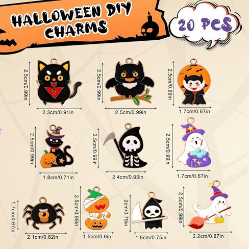 20pcs Pastel Halloween Enamel Charms - Pumpkin, Ghost, Bat Patterns for DIY Craft in Saudi Arabia