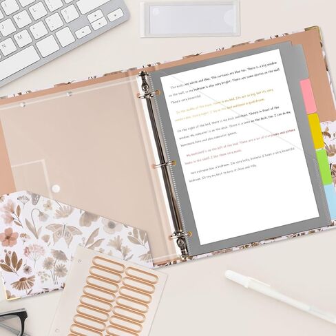 Watinc 3 Ring 2 بوصة للرسالة ، موثق القصاصات مع مجلد بلاستيكي 5-Tab Binder 18 ملصقات مقسمات ، ملصقات ملفات غلاف ملصقات مجلد مع جيوب لمدرسة Office （الزهور الأرجواني） in Saudi Arabia