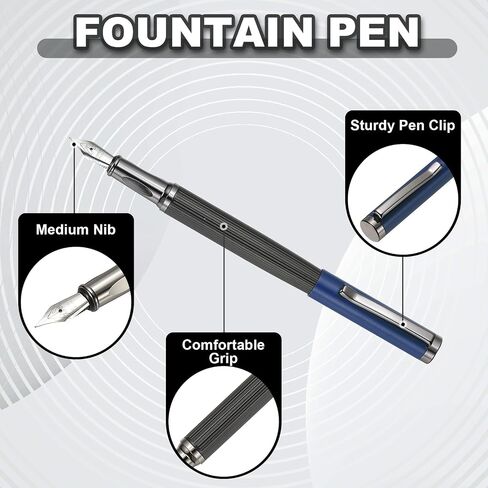 Patikil Fountain Pen Medium Nib ، Fountain Pen Barrel Pen يدويًا للهدايا المحترفة للمجلة ، الأزرق in Saudi Arabia