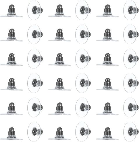 uxcell 100pcs Earring Backs, Silicone Clear Earring Backs Replacements Making Kit Locking Secure Earrings Back for Studs Droopy Earrings for Women Men, Dark Silver in Saudi Arabia