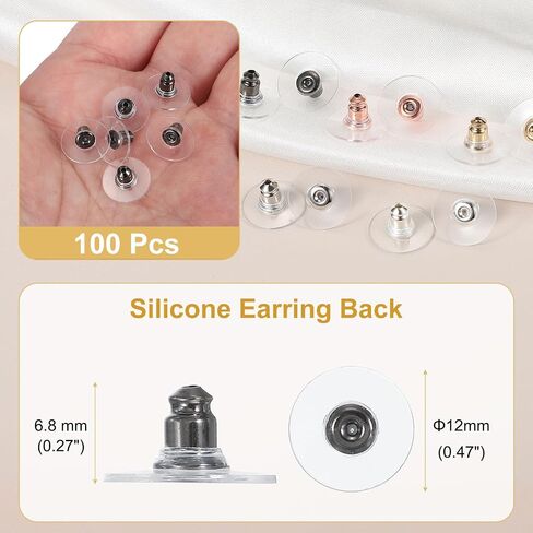 uxcell 100pcs Earring Backs, Silicone Clear Earring Backs Replacements Making Kit Locking Secure Earrings Back for Studs Droopy Earrings for Women Men, Dark Silver in Saudi Arabia