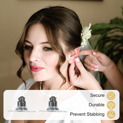 uxcell 100pcs Earring Backs, Silicone Clear Earring Backs Replacements Making Kit Locking Secure Earrings Back for Studs Droopy Earrings for Women Men, Dark Silver in Saudi Arabia