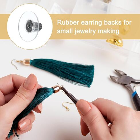 uxcell 100pcs Earring Backs, Silicone Clear Earring Backs Replacements Making Kit Locking Secure Earrings Back for Studs Droopy Earrings for Women Men, Dark Silver in Saudi Arabia